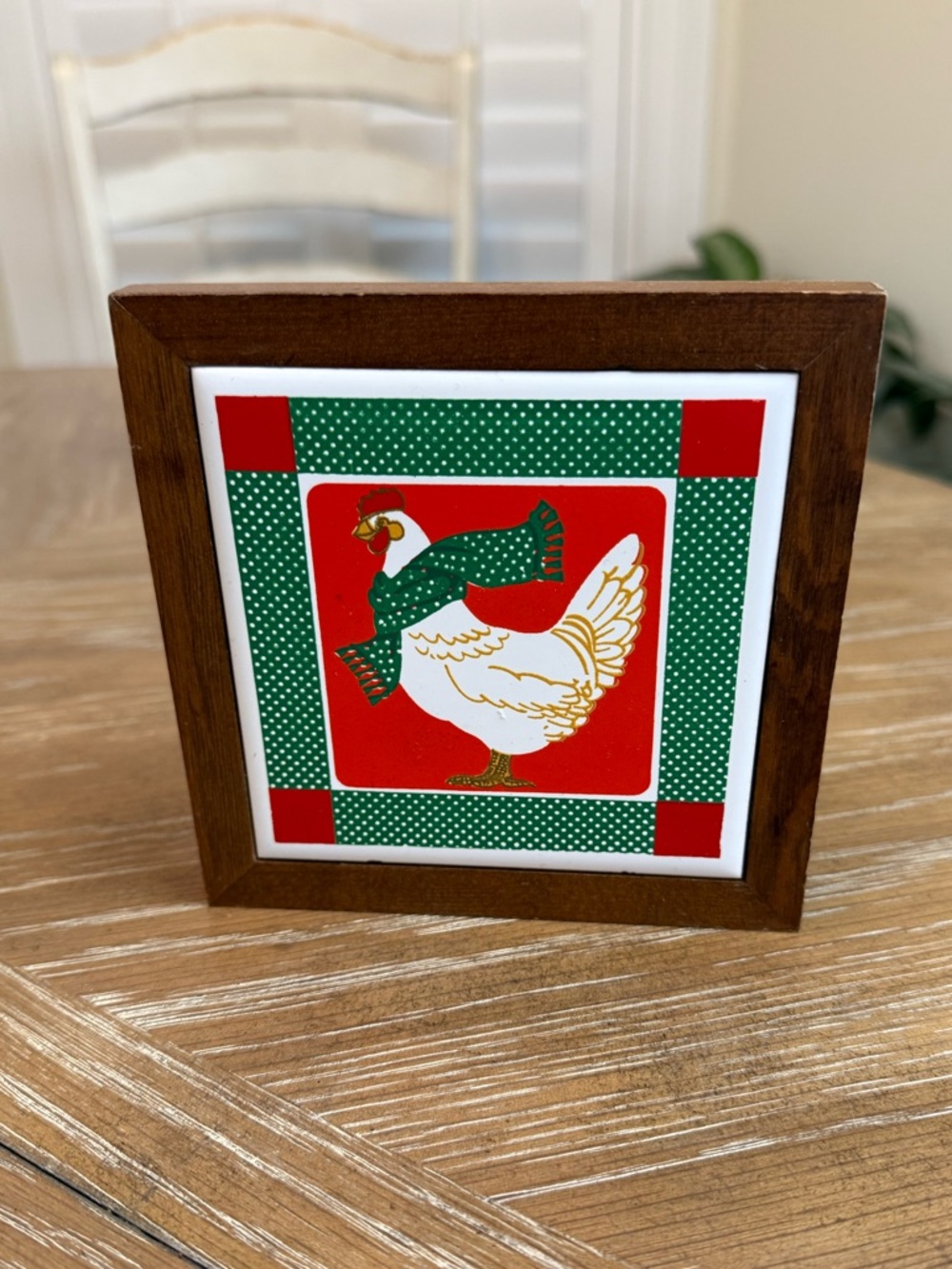 Christmas Holiday chicken with scarf framed Ceramic Tile Wall Art